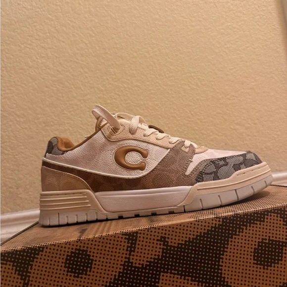 Coach Soho Signature Sneakers in Cream and Brown - Picture 1 of 3